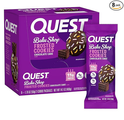 Quest Nutrition Frosted Cookies Twin Pack, Chocolate Cake, 1g Sugar, 11g Protein, 1g Net Carbs, Gluten Free, 16 Cookies