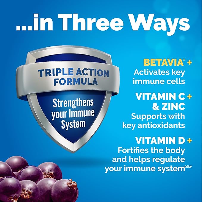 Emergen-C Immune+ Triple Action Immune Support Powder, BetaVia (R), 1000mg Vitamin C, B Vitamins, Vitamin D and Antioxidants, Elderberry – 18 Count