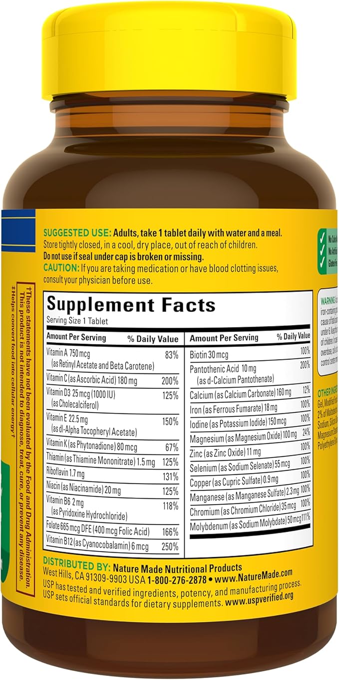 Nature Made Multivitamin Tablets with Iron, Multivitamin for Women and Men for Daily Nutritional Support, Nature Made Multi Vitamins for Adults, 130 Tablets, 130 Day Supply
