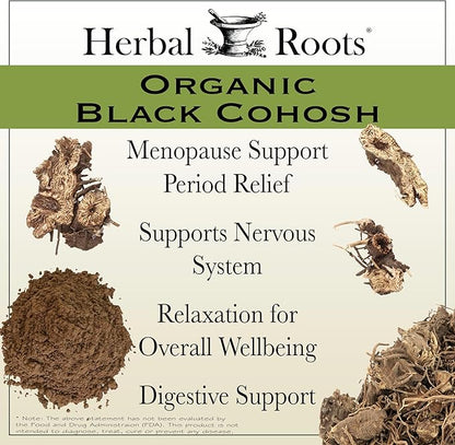 Herbal Roots Organic Black Cohosh Root | Extra Strength | Menopause and Menstrual Support for Women | 90 Capsules, Vegan