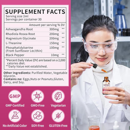 Cortisol Supplements for Women Liquid Drops, Natural Herbal Extract Complex for Women, Maintain Healthy Cortisol Levels - 60 Day Vegan Supply