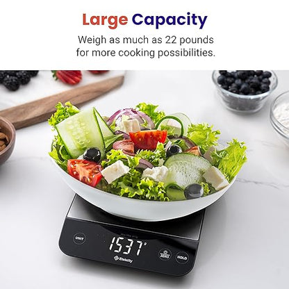 Etekcity Digital Food Kitchen Scale, Grams and Oz for Weight Loss, Baking and Cooking, 0.05oz/1g Precise Graduation,5 Weight Units, IPX6 Waterproof, USB Rechargeable,304 Stainless Steel-Silver, 22lb