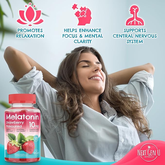 Melatonin Gummies - 10 mg Dietary Supplement - Strawberry Flavored - 120 Vegan Gummies - by NextGenU