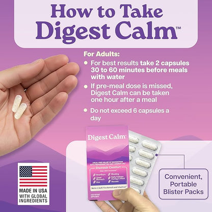 Digest Calm™ - Relief of Occasional Indigestion, Upset Stomach, Nausea, Gas, Bloating, Early Fullness - Herbal Supplement - 36 Capsules