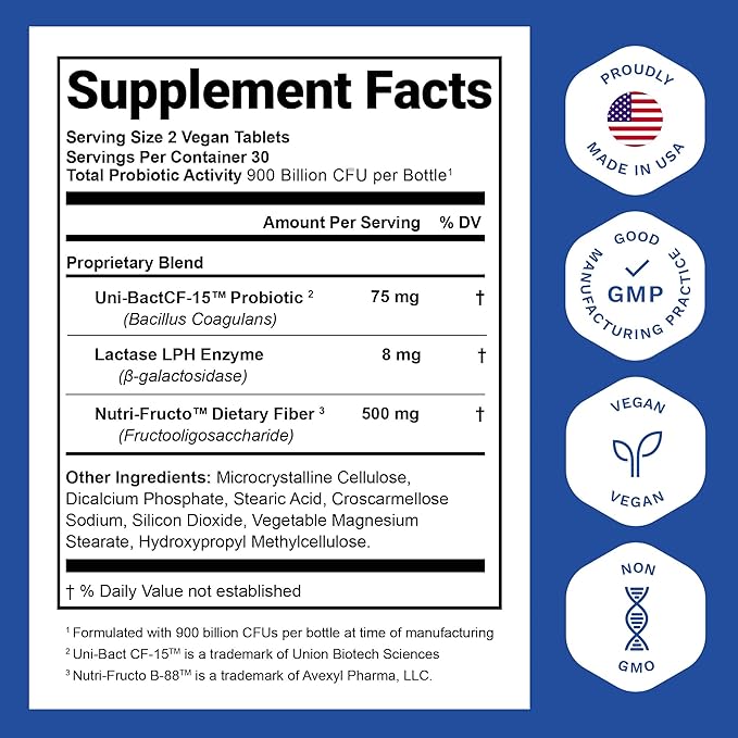 Nutrition Essentials Probiotics for Women and Men with Natural Lactase Enzyme & Prebiotic Fiber for Digestive Health - 80percent + Stronger Supplement for Gut Health Support - 6 Count of 60 Tablets
