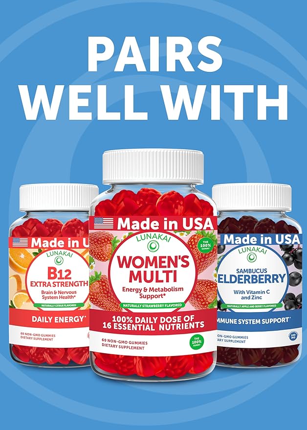 Lunakai USA Made Magnesium Glycinate Gummies with L-Theanine for Kids & Adults – 420mg Magnesium Supplement for Calm, Sleep & Stress Support - 6 Pack