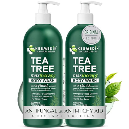 Tea Tree Body Wash MaxTherapy, Itchy Skin Relief Soap, Soothes Jock Itch, Athlete's Foot, Acne, Eczema, Psoriasis & Sensitive Skin, Intimate Wash, Men & Women, 2-Pack, Original Edition