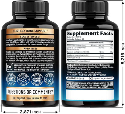 Calcium 1200 mg with Vitamin D3 - Calcium Citrate Supplements for Women & Men - Bone Health, Strength & Density - High Absorption & Slow Release - Lab Tested, Made in USA - 180 Tablets, 60 Days Supply