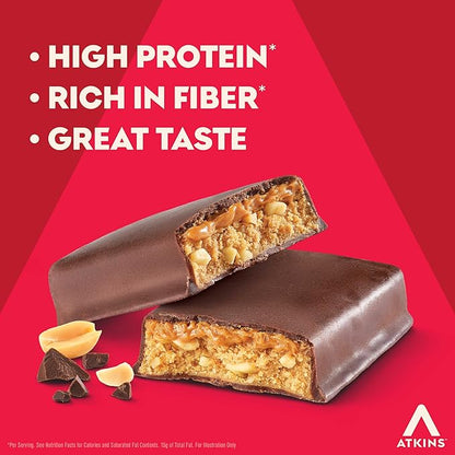 Atkins Chocolate Peanut Butter Protein Meal Bar, High Fiber, 16g Protein, Low Sugar, 3g Net Carb, Low Carb, Keto Friendly, 12 Count