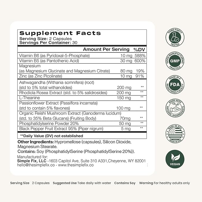 Cortisol Balance Supplement – Supports Stress, Focus & Daily Energy – with Ashwagandha, Rhodiola Rosea, L-Theanine, Magnesium, Zinc & B6 – Adaptogen Formula – Vegan Capsules