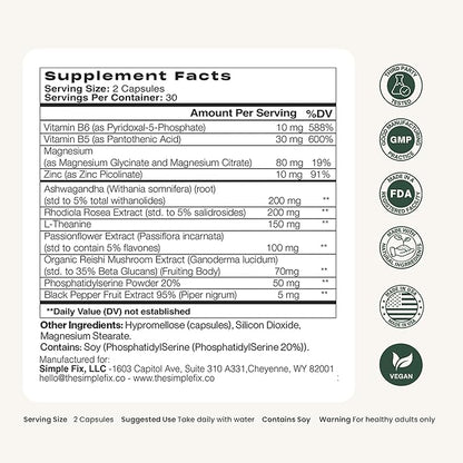 Cortisol Balance Supplement – Supports Stress, Focus & Daily Energy – with Ashwagandha, Rhodiola Rosea, L-Theanine, Magnesium, Zinc & B6 – Adaptogen Formula – Vegan Capsules