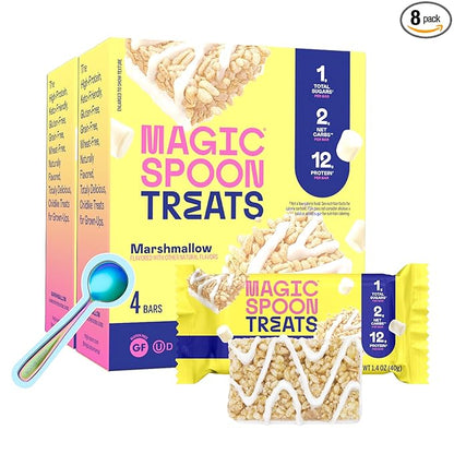 Magic Spoon Treats - 8 Gluten Free Protein Bars, Marshmallow - High Protein Gluten Free Snack - Sugar & Grain Free Protein Cereal Bar - Low Carb & Keto Friendly - Healthy Snacks for Adults
