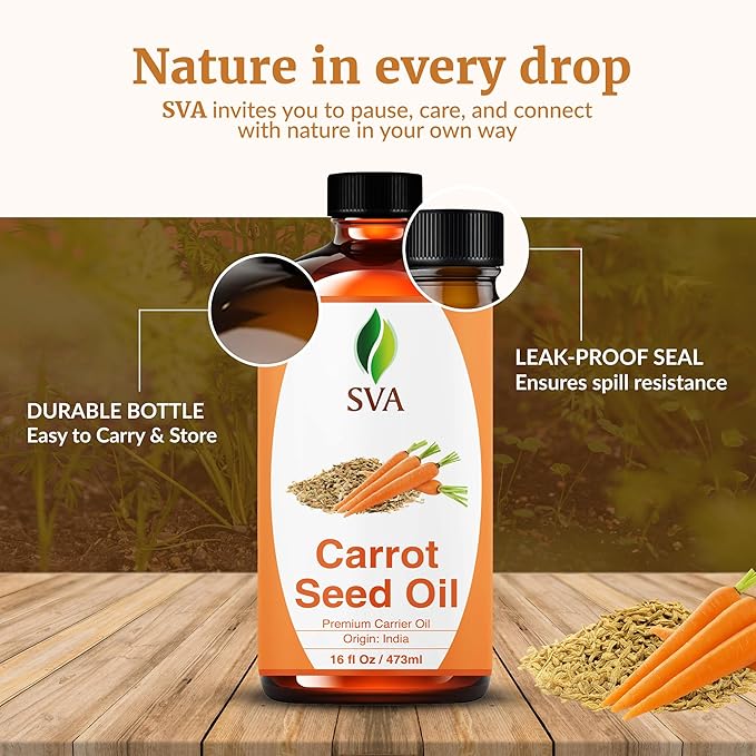 SVA Carrot Seed Oil - 16 Fl Oz – 100% Natural Cold Pressed Carrot Oil - for Face, Skin Care, Hair Care, Scalp Massage & Body Massage – Carrier Oil