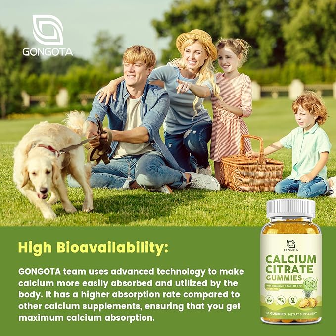 Calcium Citrate Gummies for Women, 1200mg Calcium Citrate Magnesium with Vitamin C D3 K2, Absorption Calcium Supplements for Bone, Muscle, Immune, Sugar Free (120Count)