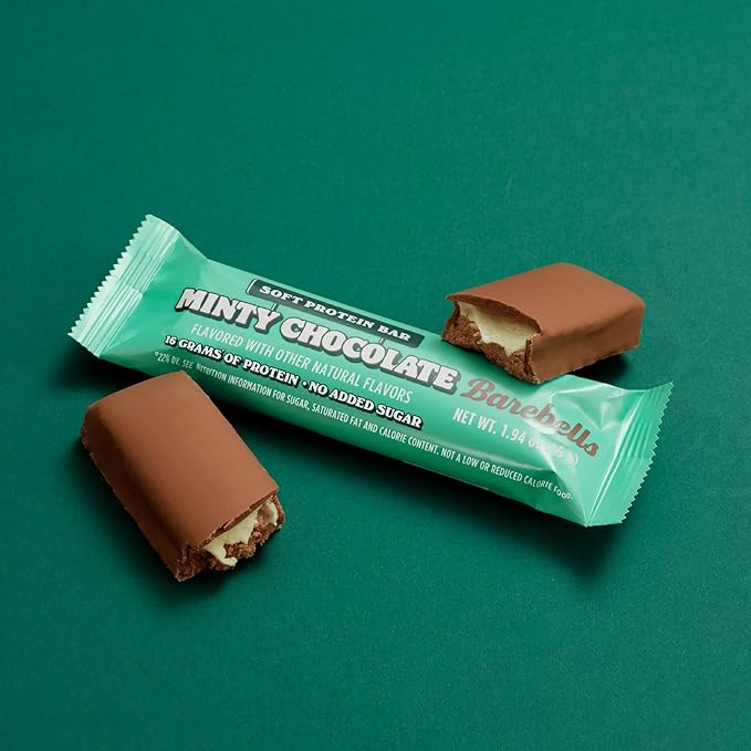 Barebells Soft Protein Bars, Minty Chocolate - 12 Count, Pack of 1, 16g High Protein Treats - Chocolate Nutrition Bar with 1g Total Sugars - On The Go Breakfast or Post-Workout Snack