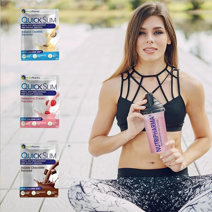 Quick Slim Meal Replacement Shake for Weight Loss, 30 Servings, Complete Meal Replacement Powder, Low Carb Diet Shakes for Women & Men, 20g Protein, 27 Vit & Min, Fiber, Gluten Free (Strawberry Cream)