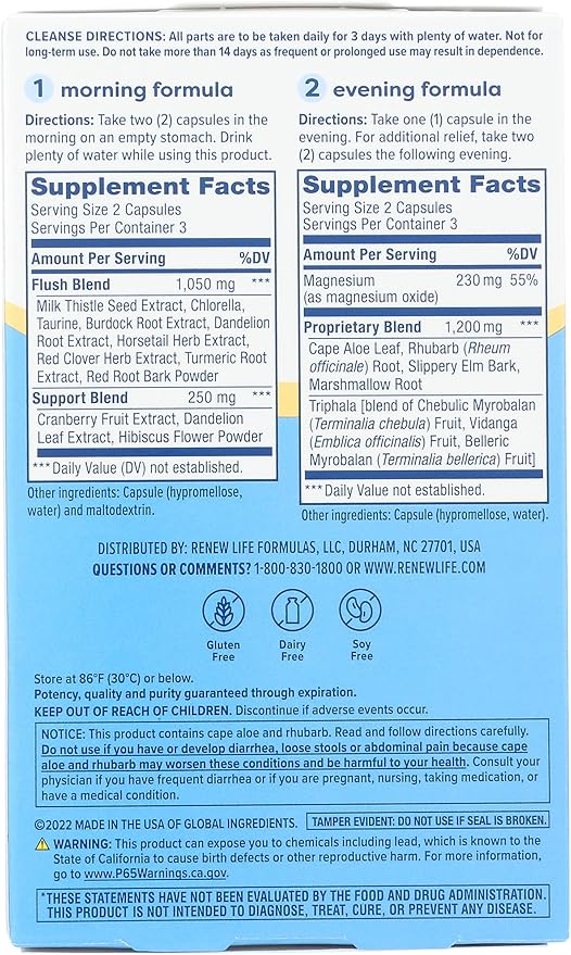 Renew Life 3-Day Cleanse Total Body Reset 2-Part Detox Cleanse Capsules, Digestive Wellness and Regularity, Herbal Blend with Magnesium and Cranberry, Soy, Dairy and gluten-free 12 Count