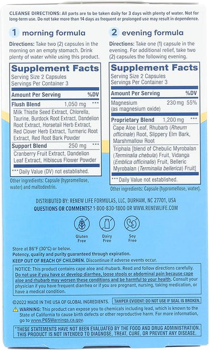 Renew Life 3-Day Cleanse Total Body Reset 2-Part Detox Cleanse Capsules, Digestive Wellness and Regularity, Herbal Blend with Magnesium and Cranberry, Soy, Dairy and gluten-free 12 Count