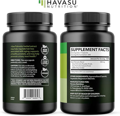 Saw Palmetto for Men Prostate Health Supplement to Promote Urinary Tract Function - 500mg Per Serving - 200 Count - DHT Blocker Hair Vitamin - Vegan, Non-GMO Capsules, Over 6 Month Supply