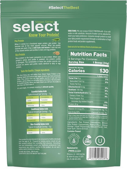 PEScience Select Vegan Protein Powder, Plant Based Protein Powder, Amazing Taste, Smooth Texture, Pea and Brown Rice Blend, Dairy Free, Lactose Free, Gluten Free - Chocolate Peanut Butter, 5 Servings