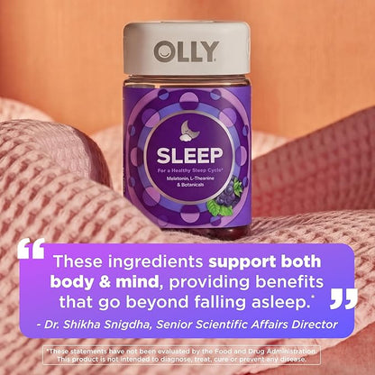 OLLY Sleep Gummy, 3 mg Melatonin, L-Theanine, Chamomile, Lemon Balm, Sleep Aid, Blackberry - 70 Count