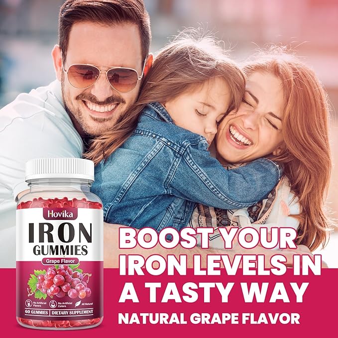 (2 Pack) Iron Gummies Supplement for Women & Men, Iron Supplements for Anemia with Vitamin C, B12, Folate-Blood Builder & Energy Support for Iron Deficiency - Grape Flavor, Vegan, 120 Gummies