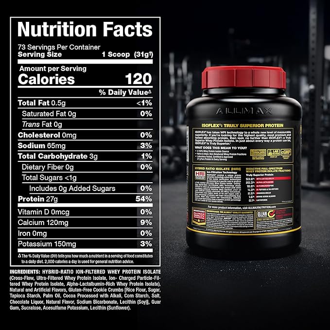 ALLMAX ISOFLEX Pure Whey Isolate Protein Powder - Gluten Free, Low Lactose, Sugar-Free - High-Protein, Clean, Keto-Friendly for Pre Post Workout Supplement for Women and Men | Cookies & Cream, 5lb