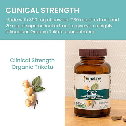 Himalaya Organic Trikatu, 60 Day Supply - Digestive Health Supplement for Occasional Bloating, Heartburn, and Indigestion Relief - USDA Organic, Vegan, Non-GMO, Gluten Free, 60 Caplets