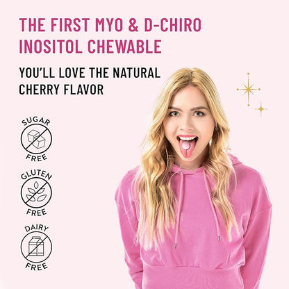 Legendairy Milk Myo-Inositol & D-Chiro Inositol Supplement for Women, 40:1 Ratio, PCOS & Fertility Support, Hormone Balance, Sugar Free Vegan Chewable Tablets, Cherry Flavor, 30 Day Supply