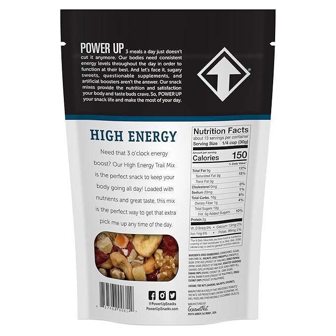 Power Up Premium Trail Mix - High Energy Trail Mix 14oz, Gluten Free, Vegan, Non-GMO (Pack of 2)
