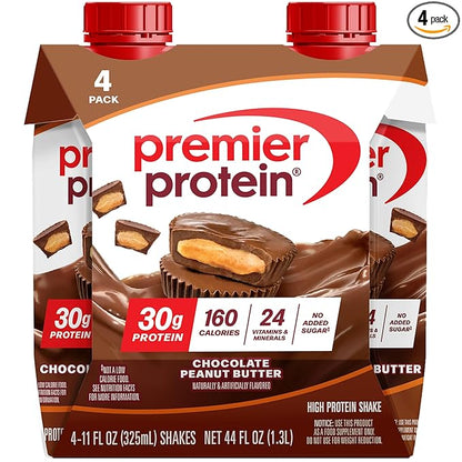 Premier Protein Shake, Chocolate Peanut Butter, 30g Protein, No Added Sugar, 24 Vitamins & Minerals to Support Immune Health, 11 fl oz, 4 Pack