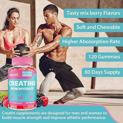 Creatine for Women, 120 Counts Creatine Monohydrate Gummies - No Bloating - Creatine Pre and Post Workout Chewables Supplement with Taurine & B6 - for Recovery, Strength, Energy & Booty, Performance