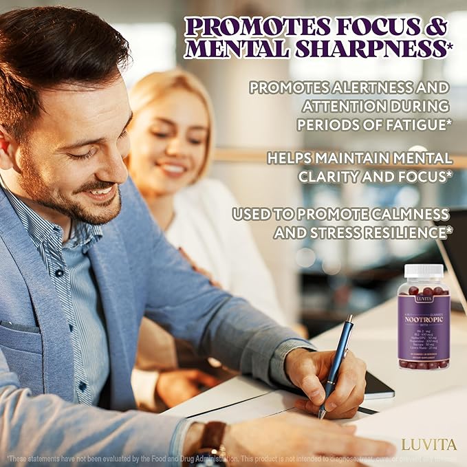 LUVITA Focus Gummies – Brain Support Supplement with Lion’s Mane, Alpha GPC & Bacopa – Boost Memory, Focus & Mental Energy – 60 Gummies (30 Day Supply)