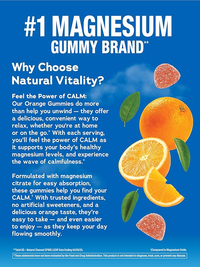 Natural Vitality Calm Magnesium Gummies | 330mg Per Serving | Orange Flavored Supplement | Gluten-Free & Vegan | 240 Count