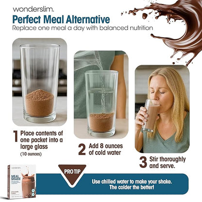 WonderSlim Meal Replacement Shake, Chocolate Cream, 15g Protein, 24 Vitamins & Minerals, Gluten Free (7ct)