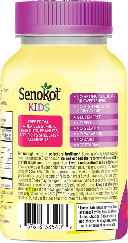 Senokot Kids Mixed Berry Laxative Gummies for Age 2+, Senna Extract for Gentle, Overnight Relief from Occasional Constipation, 40 ct