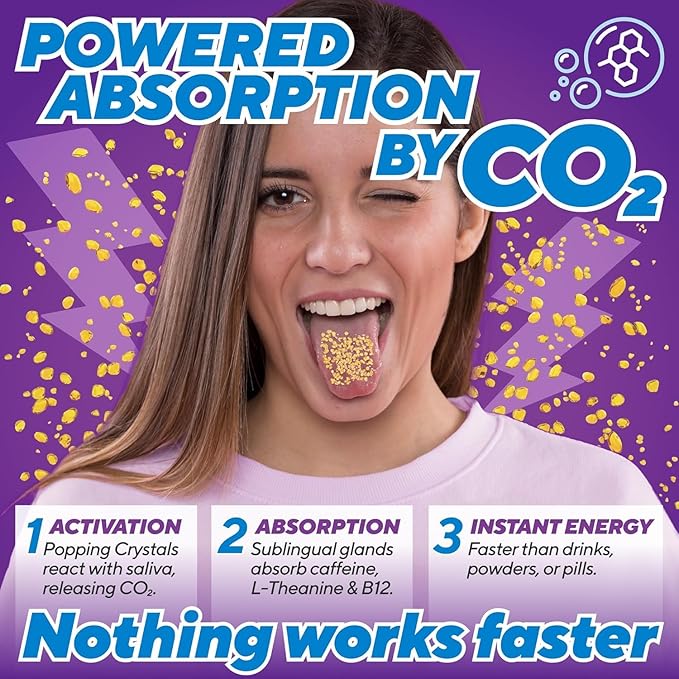 Caffeine Candy - Popping Energy Candy Crystals, 100mg Caffeine, L-Theanine & B12, Fast Energy, No Drink Needed - Coffee Alternative 15-Pack (Pineapple Mango & Cherry Berry)