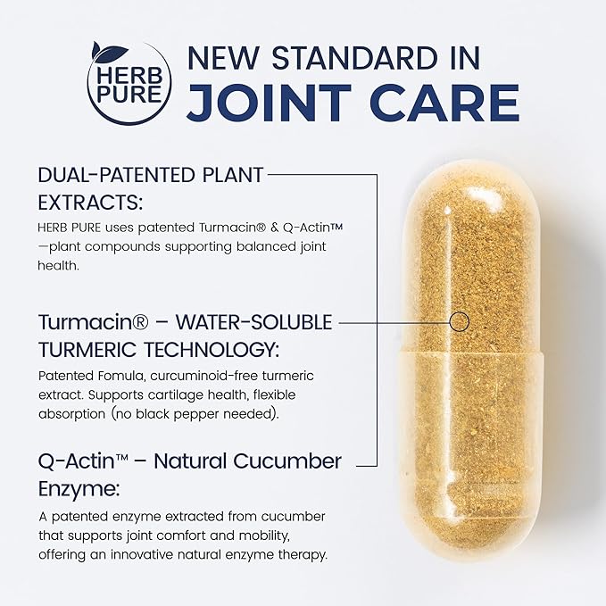 Joint Complex Turmeric Supplement, Turmacin® Turmeric Root Extract 500mg & Q-Actin® Cucumber Enzyme 20mg, Daily Joint Health Support, Suitable for Sensitive Users, Non-GMO, Gluten Free, 30 Capsules