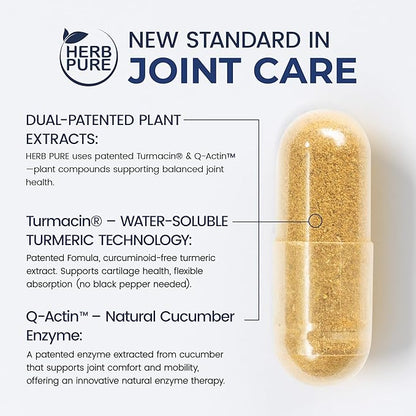 Joint Complex Turmeric Supplement, Turmacin® Turmeric Root Extract 500mg & Q-Actin® Cucumber Enzyme 20mg, Daily Joint Health Support, Suitable for Sensitive Users, Non-GMO, Gluten Free, 30 Capsules