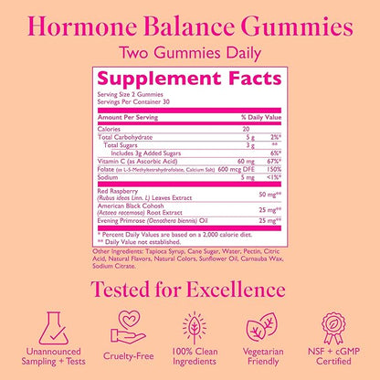 Amy Suzanne Hormone Balance Gummies for Women - Hormone Harmony for Mood, Energy, Bloating - Hormonal PMS, Perimenopause & Menopause Support - Red Raspberry Leaf & Black Cohosh - 60 Gummy Supplements