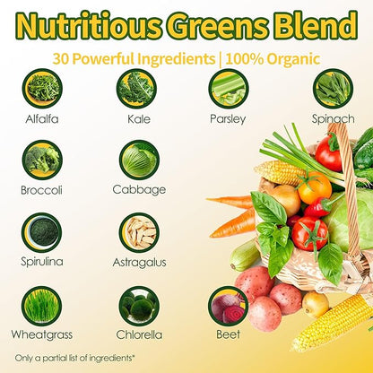 Daily Greens, Superfood Green Gummies Packets - Digestive & Gut Health, Chlorella and Spirulina Supplement with 20+ Organic Prebiotics Fiber Vitamins & Minerals - 224 Low Sugar Gummy
