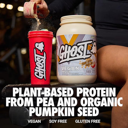 GHOST Vegan V2 Protein Powder, Peanut Butter Cereal Milk – 2.8LB Tub, 27G of Protein - Plant-Based Pea & Organic Pumpkin Blend Protein with Fiber & Iron Flavored Post Workout Shakes - Soy, Gluten Free