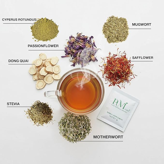 Puvi Care Menopause Tea, Dong Quai Tea for Hot Flash Relief, Herbal Tea bags Hormone BalancePassion Flower Tea Motherwort tea | Non-GMO, Sugar-Free, Gluten Free | Hot flash relief for women | 90 Bags