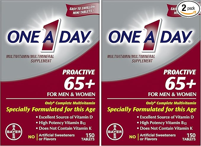ONE A DAY Proactive 65+, Mens & Womens Multivitamin, Supplement with Vitamin_A, Vitamin_C, Vitamin_D, and Zinc for Immune Health Support*, Calcium, Folic Acid & More, Tablet, 150 Count (Pack of 2)