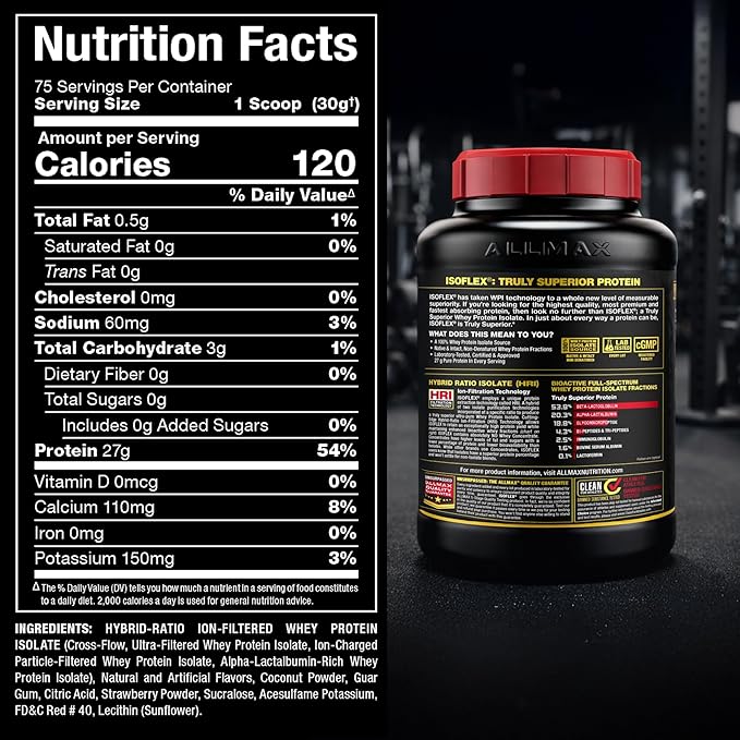 ALLMAX ISOFLEX Pure Whey Isolate Protein Powder - Gluten Free, Low Lactose, Sugar-Free - High-Protein, Clean, Keto-Friendly for Pre Post Workout Supplement for Women and Men | Strawberry, 5lb