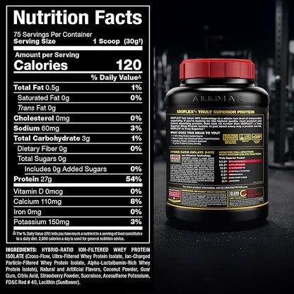 ALLMAX ISOFLEX Pure Whey Isolate Protein Powder - Gluten Free, Low Lactose, Sugar-Free - High-Protein, Clean, Keto-Friendly for Pre Post Workout Supplement for Women and Men | Strawberry, 5lb