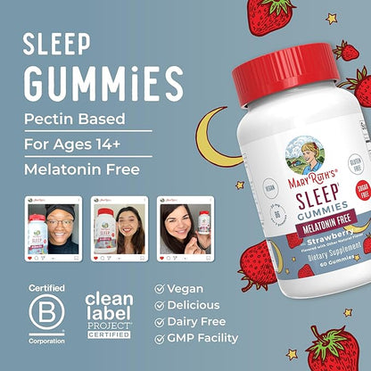 MARYRUTH'S Sleep Gummies | Sugar Free | NO Melatonin | L Theanine | Lemon Balm Leaf | Chamomile | Vitamin B6 | Relaxation & Sleep Support | Stress Relief | Vegan | Gluten Free | 60 Count