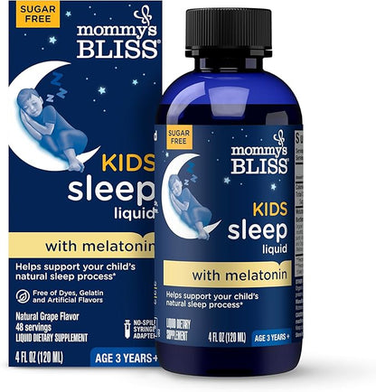Mommy's Bliss Kids Sleep Liquid with Melatonin & Calming Herbs | Melatonin for Children 3 Years & Up | Grape Flavor | Sugar Free | 4 Fl Oz (60 Servings)