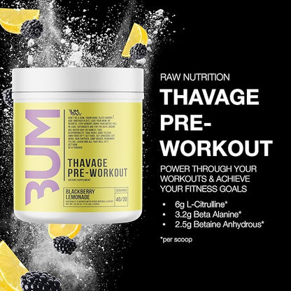 RAW Preworkout Powder, Thavage - Chris Bumstead Sports Nutrition Supplement for Men & Women - Cbum Pre Workout for Working Out, Hydration, Mental Focus & Energy - 40 Servings