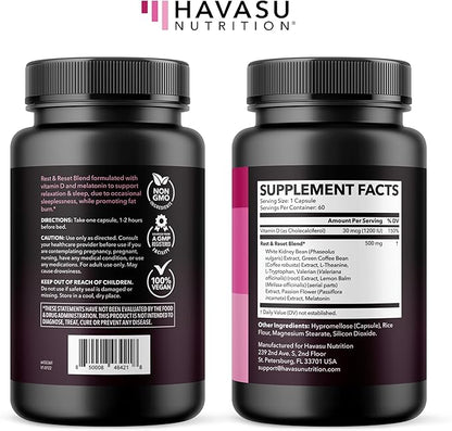 Night Time Fat Burner for Women - Appetite Suppressant for Weight Loss - 60 Count - Herbal Metabolism Booster with Melatonin for Sleep Support - Vegan, Non-GMO Capsules - 2 Month Supply